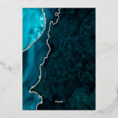 Agate Teal Blau Zilver Script Bruiloft Folie Uitnodiging (Achterkant)