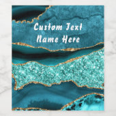 Agate Teal Blauw Goud Aqua Turquoise Aangepaste te Wijn Etiket (Enkel label)