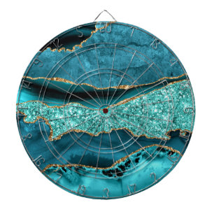 Agate Teal Blauw Goud Glitter Marmer Aqua Turquois Dartbord