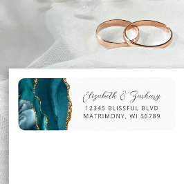 Agate Teal Blauw Goud Trouw Retouradres Etiket