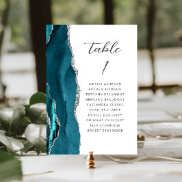 Agate Teal Blauw Zilver Modern Schrift Huwelijk Kaart