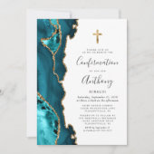 Agate Teal Blauwe Goud Glitter Bevestiging Kaart (Voorkant)