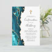 Agate Teal Blauwe Goud Glitter Bevestiging Kaart (Staand voorkant)