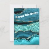 Agate Teal Blauwe Gouden Aqua Turquoise Verjaardag Kaart (Voorkant)