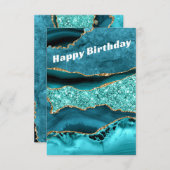 Agate Teal Blauwe Gouden Aqua Turquoise Verjaardag Kaart (Voorkant / Achterkant)