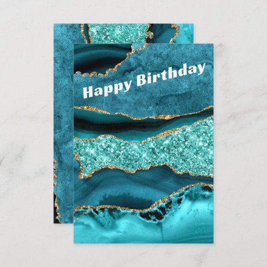Agate Teal Blauwe Gouden Aqua Turquoise Verjaardag Kaart (Voorkant / Achterkant)