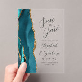 Agate Teal Goud Moderne Script Huwelijk Acryl Uitnodigingen (Insitu (Draagbaar))