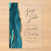 Agate Teal Goud Moderne Script Huwelijk Acryl Uitnodigingen (Voorkant)