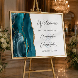 Agate Teal Gouden Script Trouw Welkom Poster