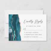Agate Teal Rose Gold Modern Script Wedding RSVP Kaartje (Voorkant)