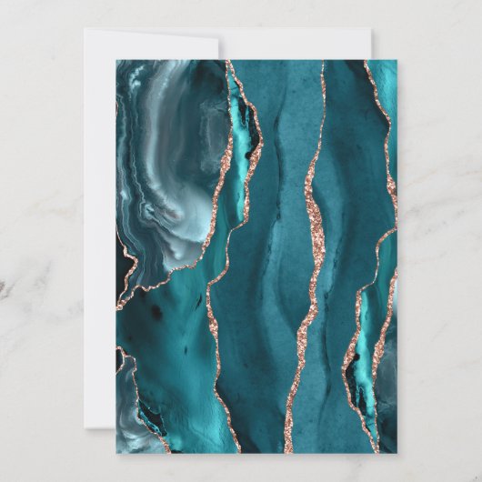 Agate Teal Rose Gold Script Wedding Kaart (Achterkant)