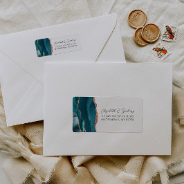 Agate Teal Rose Gold Wedding Return Address Etiket