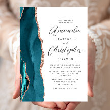 Agate Teal Roze Goud Schrift Bruiloft