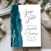 Agate Teal Zilver Modern Schrift Huwelijk Save The Date