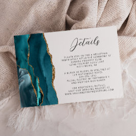 Agate Turkoois Blauw Goud Schrift Huwelijksdetails Informatiekaartje