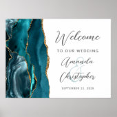 Agate Turkoois Gouden Script Trouw Welkom Poster (Voorkant)
