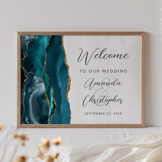 Agate Turkoois Gouden Script Trouw Welkom Poster