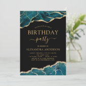 Agate Turquoise Birthday Party Blauwgroen Gold Blu Kaart (Staand voorkant)