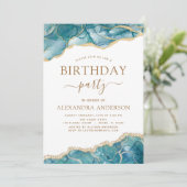 Agate Turquoise Birthday Party Blauwgroen Gold Blu Kaart (Staand voorkant)