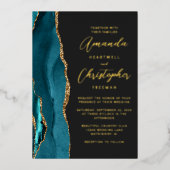 Agate Turquoise Blauwe Gouden Script Donkere Bruil Folie Uitnodiging (Voorkant)
