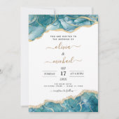 Agate Turquoise Blauwgroen Gold Wedding Kaart (Voorkant)