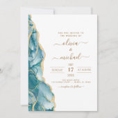 Agate Turquoise Blauwgroen Gold Wedding Kaart (Voorkant)