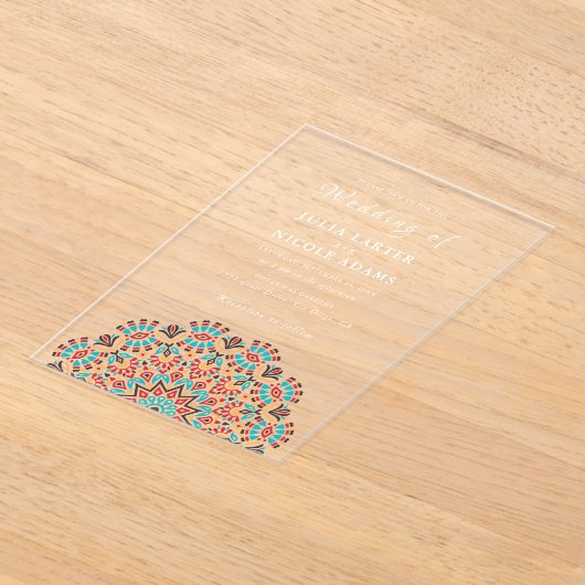 Agate Turquoise Blauwgroen & Wijn Bloemen Mandala  Acryl Uitnodigingen (Laagn)