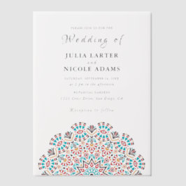 Agate Turquoise Blauwgroen & Wijn Bloemen Mandala  Vellum Uitnodigingen