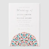 Agate Turquoise Blauwgroen & Wijn Bloemen Mandala  Vellum Uitnodigingen (Voorkant)