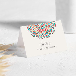 Agate Turquoise Floral Mandala Wedding Place Card Kaart