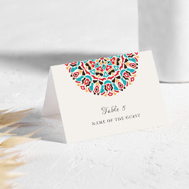 Agate Turquoise Floral Mandala Wedding Place Card Kaart