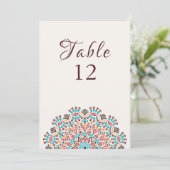 Agate Turquoise Mandala Trouw Tafel Nummer Kaart (Staand voorkant)
