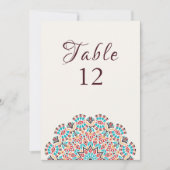 Agate Turquoise Mandala Wedding Table Number Kaart (Voorkant)