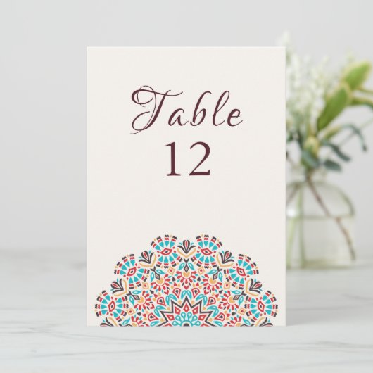 Agate Turquoise Mandala Wedding Table Number Kaart (Staand voorkant)