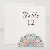 Agate Turquoise Mandala Wedding Table Number Kaart (Voorkant / Achterkant)
