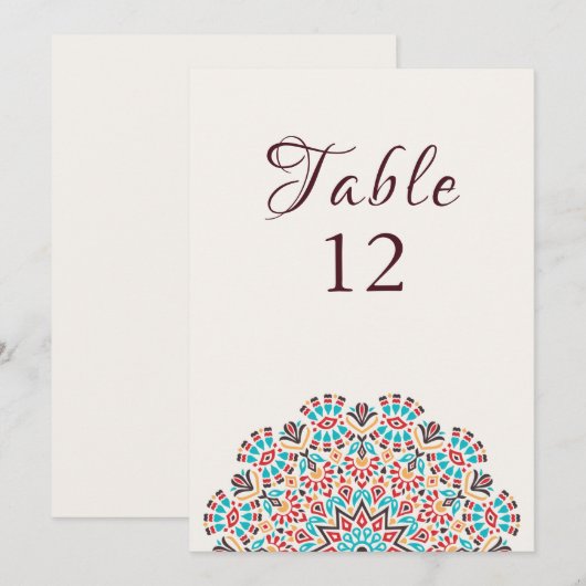 Agate Turquoise Mandala Wedding Table Number Kaart (Voorkant / Achterkant)