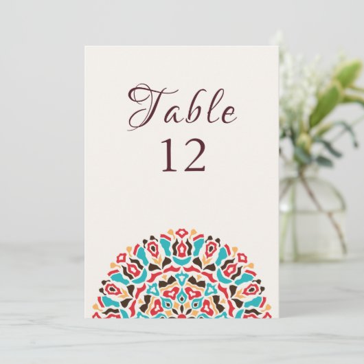 Agate Turquoise Mandala Wedding Table Number Kaart (Staand voorkant)