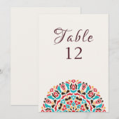 Agate Turquoise Mandala Wedding Table Number Kaart (Voorkant / Achterkant)