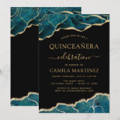 Agate Turquoise Quinceañera Blauwgroen Gold Blue I Kaart (Voorkant / Achterkant)