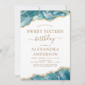 Agate Turquoise Sweet 16 Blauwgroen Gold Invitatio Kaart (Voorkant)