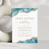 Agate Turquoise Sweet 16 Blauwgroen Gold Invitatio Kaart