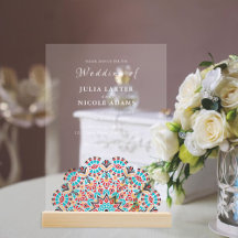 Agate Turquoise Teal & Wijn Bloem Mandala Bruiloft