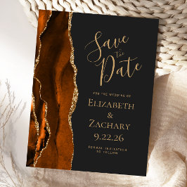 Agate Verbrand Oranje Goud Donker Save the Date Aankondigingskaart