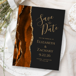 Agate Verbrand Oranje Goud Donker Save the Date Aankondigingskaart