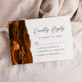 Agate Verbrand Oranje Goud Moderne Trouwscript RSVP Kaartje