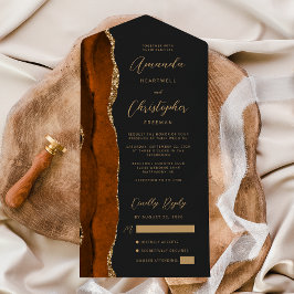 Agate Verbrand Oranje Goud Schrift Donker All In One Uitnodiging