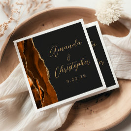 Agate Verbrand Oranje Goud Schrift Donkere Bruilof Servet