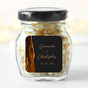 Agate Verbrand Oranje Goud Schrift Donkere Bruilof Vierkante Sticker