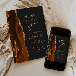 Agate Verbrand Oranje Goud Schrift Donkere Trouwka Save The Date