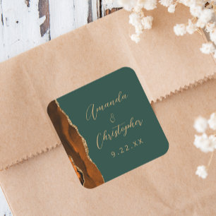 Agate Verbrand Oranje Goud Schrift Donkergroen Huw Vierkante Sticker
